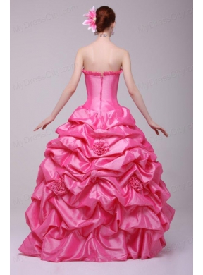 Rose Pink Strapless Hand Made Flowers and Pick-ups Quinceanera  Dress