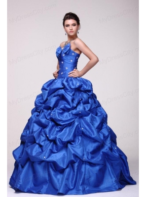 Strapless Beading and Pick-ups Taffeta Quinceanera Dress in Blue