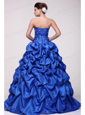 Strapless Beading and Pick-ups Taffeta Quinceanera Dress in Blue