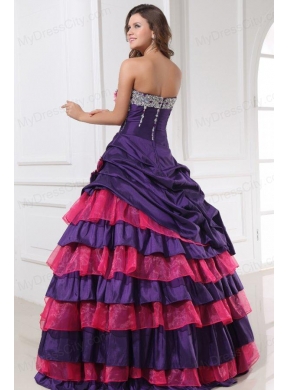 Sweetheart Beading and Flowers Quinceanera Dress in Red and Purple