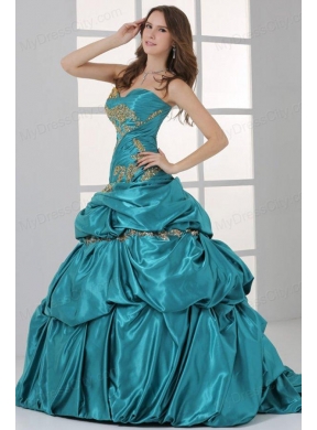 Sweetheart Beading and Ruche Quinceanera Dress in Turquoise