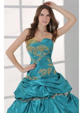 Sweetheart Beading and Ruche Quinceanera Dress in Turquoise