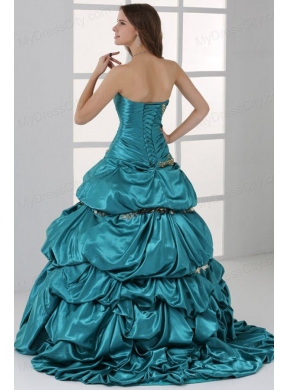 Sweetheart Beading and Ruche Quinceanera Dress in Turquoise