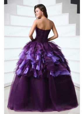 Sweetheart Dark Purple Sweet Train Quinceanera Dress with Beading