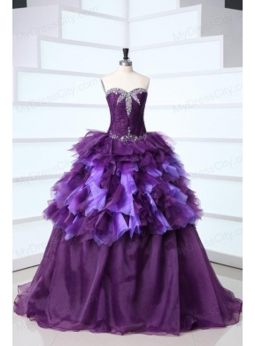 Sweetheart Dark Purple Sweet Train Quinceanera Dress with Beading