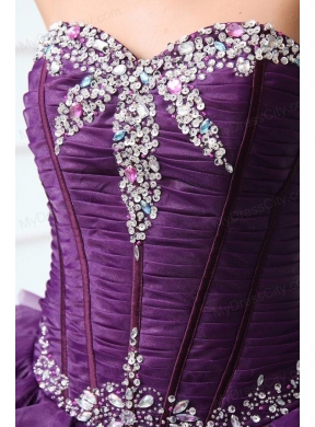 Sweetheart Dark Purple Sweet Train Quinceanera Dress with Beading