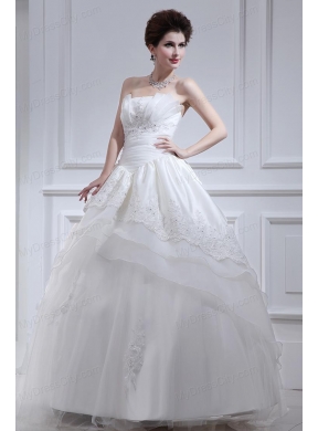 2014 Cheap A-line Strapless Beading Wedding Dress with Floor-length