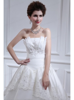 2014 Cheap A-line Strapless Beading Wedding Dress with Floor-length