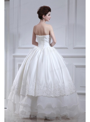 2014 Cheap A-line Strapless Beading Wedding Dress with Floor-length