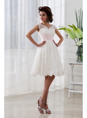 2014 Short A-line Straps Knee-length Wedding Dress with Lace Belt