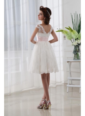 2014 Short A-line Straps Knee-length Wedding Dress with Lace Belt