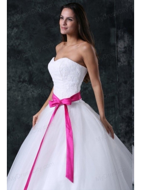 A-Line Beading and Sash Zipper Up Tulle Wedding Dress with Strapless