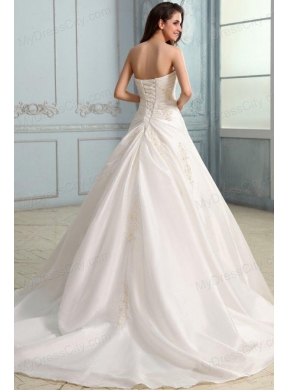 A-Line Court Train Appliques Wedding Dress with Sweetheart