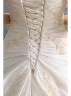 A-Line Court Train Appliques Wedding Dress with Sweetheart