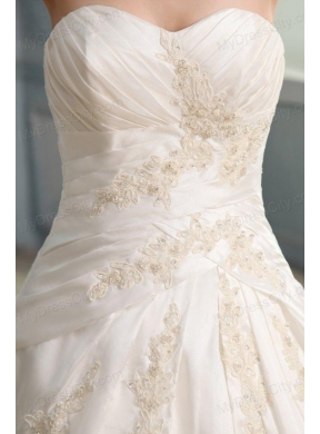 A-Line Court Train Appliques Wedding Dress with Sweetheart