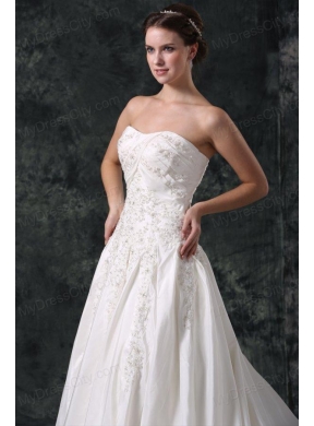 A-Line Strapless Beading Lace Up Taffeta Wedding Dress