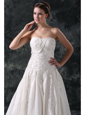 A-Line Strapless Beading Lace Up Taffeta Wedding Dress