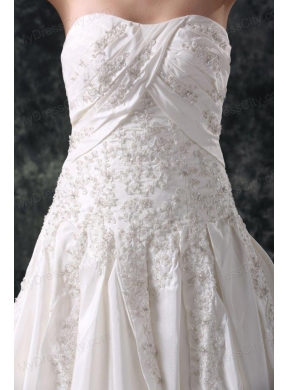 A-Line Strapless Beading Lace Up Taffeta Wedding Dress