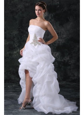 A-Line Strapless High-low Beading Organza Wedding Dress