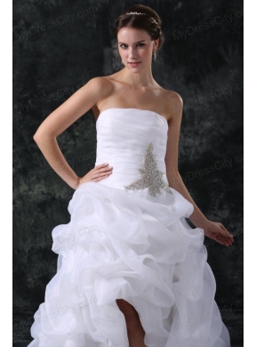 A-Line Strapless High-low Beading Organza Wedding Dress