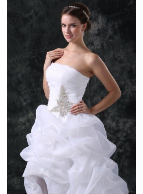 A-Line Strapless High-low Beading Organza Wedding Dress