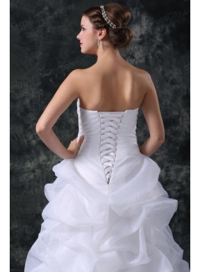 A-Line Strapless High-low Beading Organza Wedding Dress