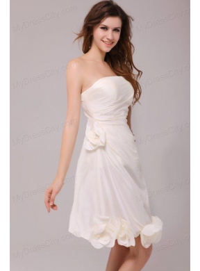 A-line Strapless Ruching Taffeta Knee-length Wedding Dress