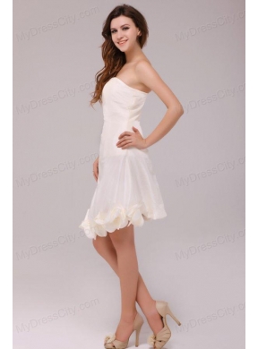 A-line Strapless Ruching Taffeta Knee-length Wedding Dress