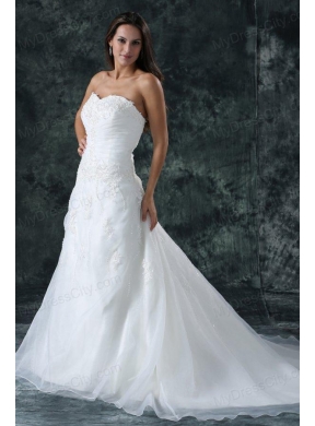 A-Line Sweetheart Beading Organza Wedding Dress with Court Train