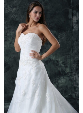 A-Line Sweetheart Beading Organza Wedding Dress with Court Train