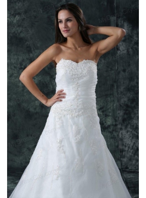 A-Line Sweetheart Beading Organza Wedding Dress with Court Train