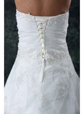 A-Line Sweetheart Beading Organza Wedding Dress with Court Train