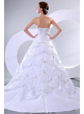 A-Line Sweetheart Court Train Beading Taffeta Wedding Dress with Lace Up