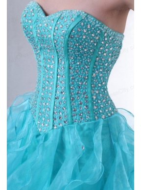 A-line Turquoise Sweetheart Beading and Ruffles Quinceanera Dress