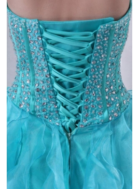 A-line Turquoise Sweetheart Beading and Ruffles Quinceanera Dress