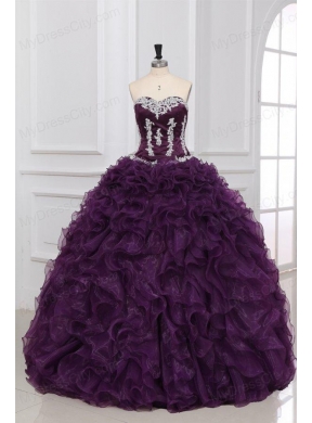 Appliques and Ruffles Sweetheart Dark Purple Quinceanera Dress