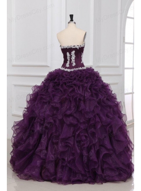 Appliques and Ruffles Sweetheart Dark Purple Quinceanera Dress