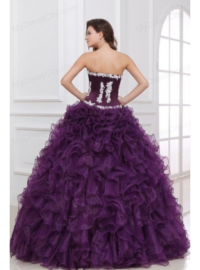 Appliques and Ruffles Sweetheart Dark Purple Quinceanera Dress