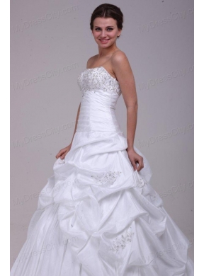 Ball Gown Court Train Beading Appliques Lace Up Taffeta Wedding Dress