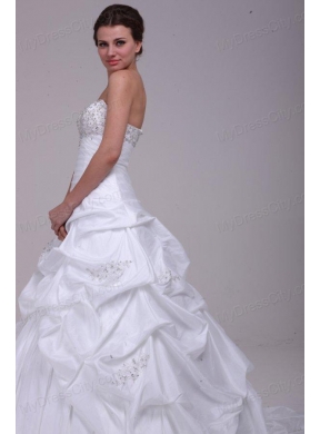 Ball Gown Court Train Beading Appliques Lace Up Taffeta Wedding Dress