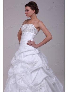 Ball Gown Court Train Beading Appliques Lace Up Taffeta Wedding Dress