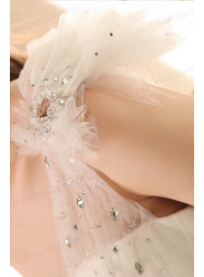 Ball Gown One Shoulder Beaded Decorate Waist Tulle Wedding Dress