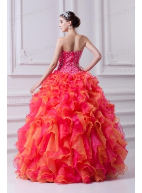 Ball Gown Strapless Organza Beading Ruflles Multi-color Quinceanera Dress