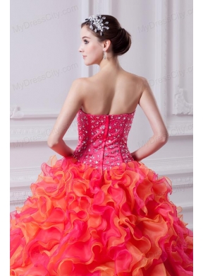 Ball Gown Strapless Organza Beading Ruflles Multi-color Quinceanera Dress