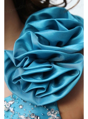 Beading and Pick-ups One Shoulder Teal Taffeta Quinceanera Dress