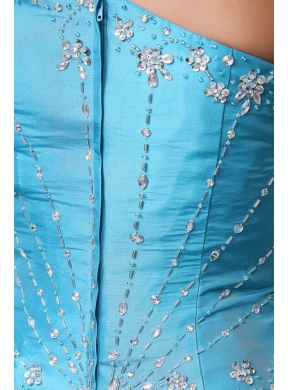 Beading and Pick-ups One Shoulder Teal Taffeta Quinceanera Dress