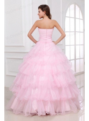 Beading and Ruffles Layered Sweetheart Quinceanera Dress in Baby Pink