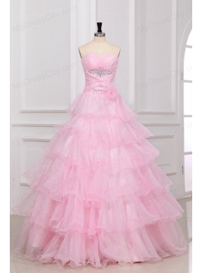 Beading and Ruffles Layered Sweetheart Quinceanera Dress in Baby Pink