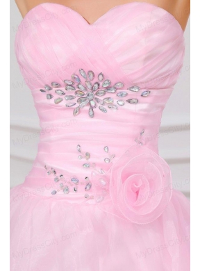 Beading and Ruffles Layered Sweetheart Quinceanera Dress in Baby Pink