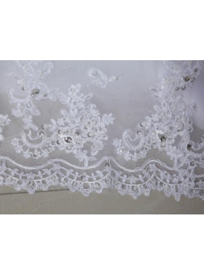 Beautiful Puffy Appliques Ruching Wedding Dress with Chapel Train